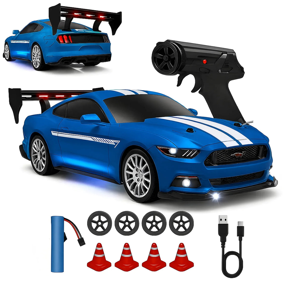 1:24 4WD RC Drift Car, Muscle Blue Edition diecast scale model car
