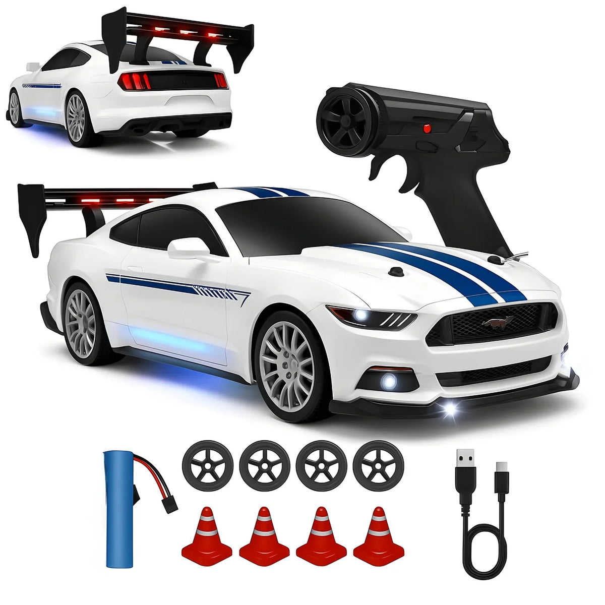 1:24 4WD RC Drift Car, Muscle White Edition diecast scale model car